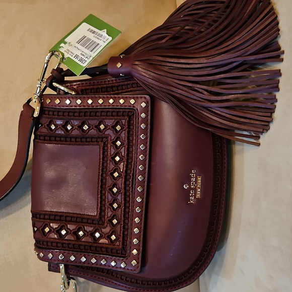 kate spade Basset Lane Emaline  Crossbody Bag Studs Ladder Lace Cherrywood NWT - Picture 2 of 15